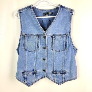 Vintage Lizwear 100% Cotton Jean Denim Vest Sz Large EUC!